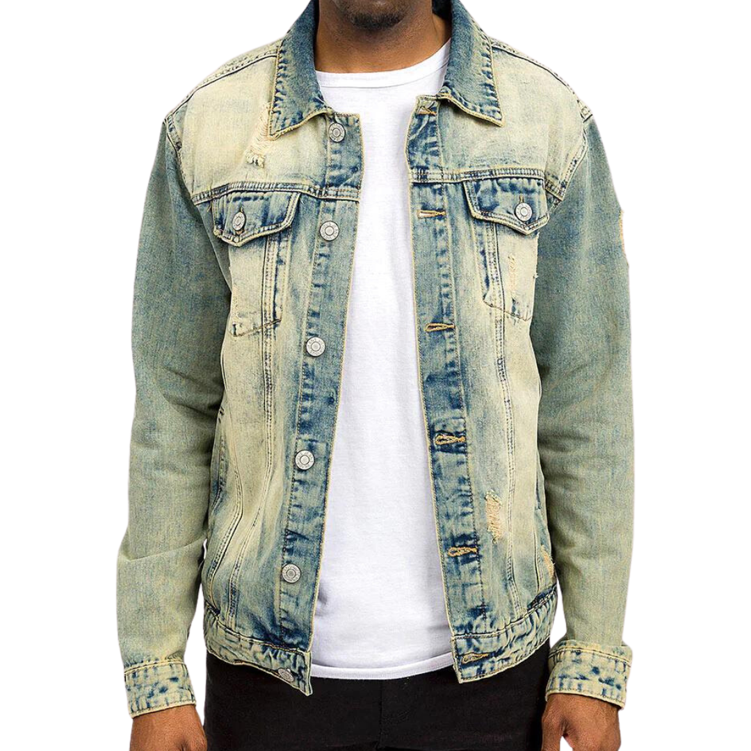 Mens Denim Lion Head Jacket Blue Indigo Vintage Wash Jean Jacket Premiere Designer Shirts