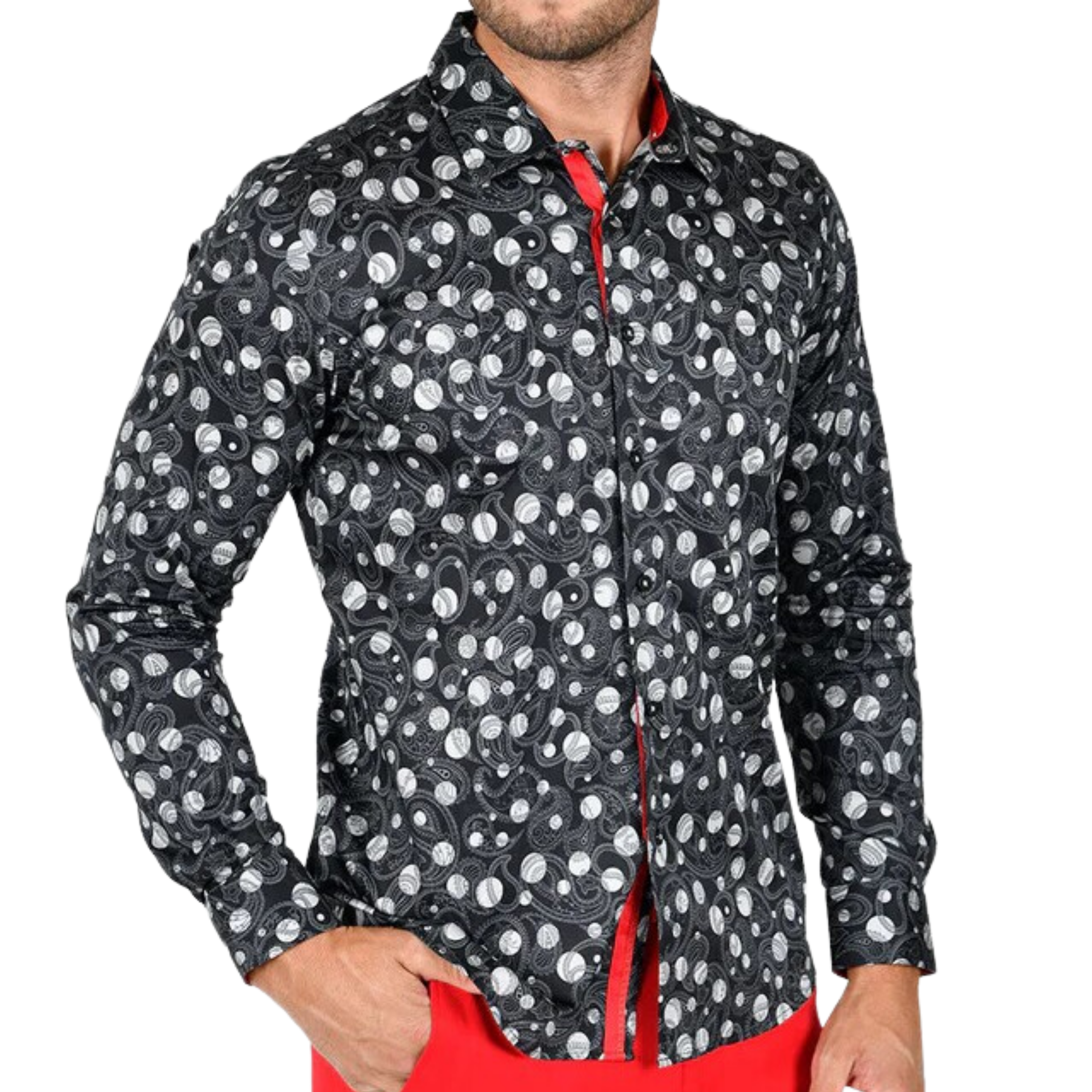 black dress shirt with white polka dots Casual Sport Shirt - Black White Dot | Modern Classic Collared Shirt | Austere