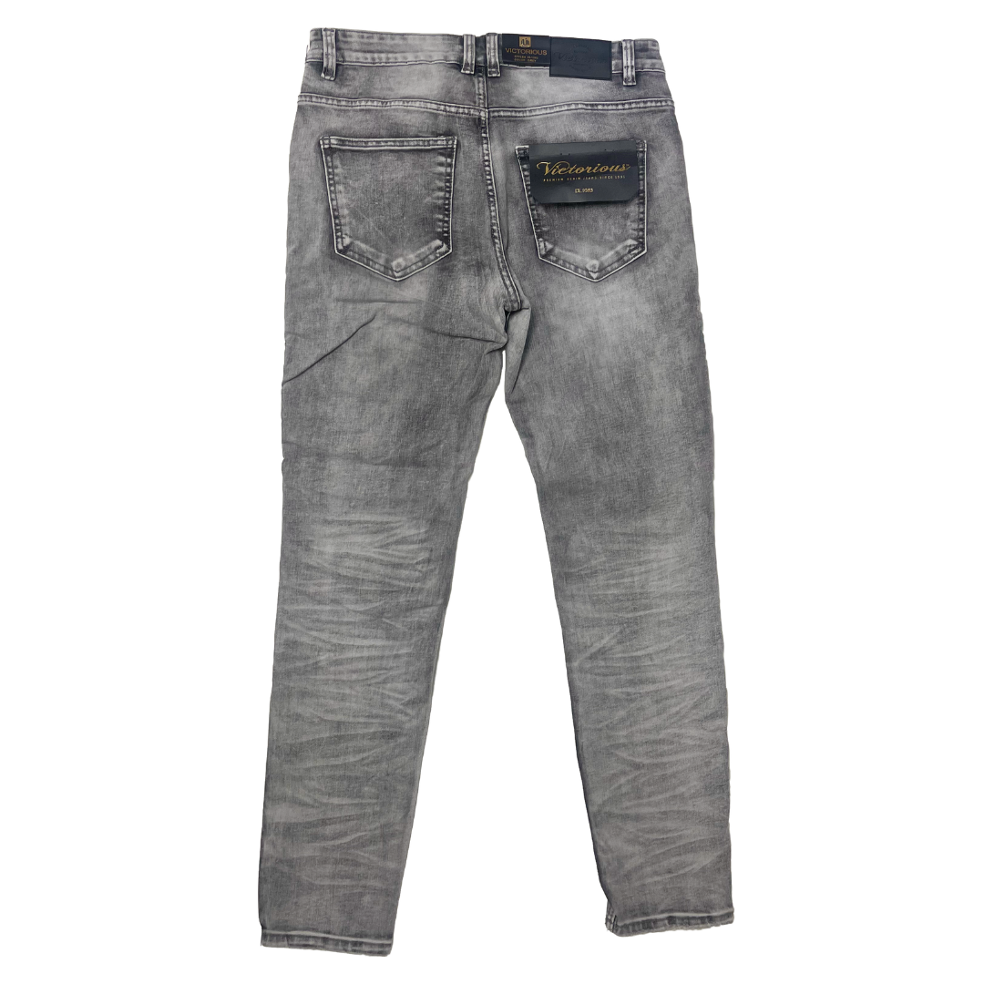 Men's Premium Distressed Grey Wash Biker Denim Jeans