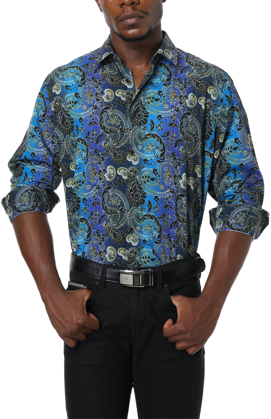 PREMIERE SHIRTS: BLUE/GOLD PAISLEY