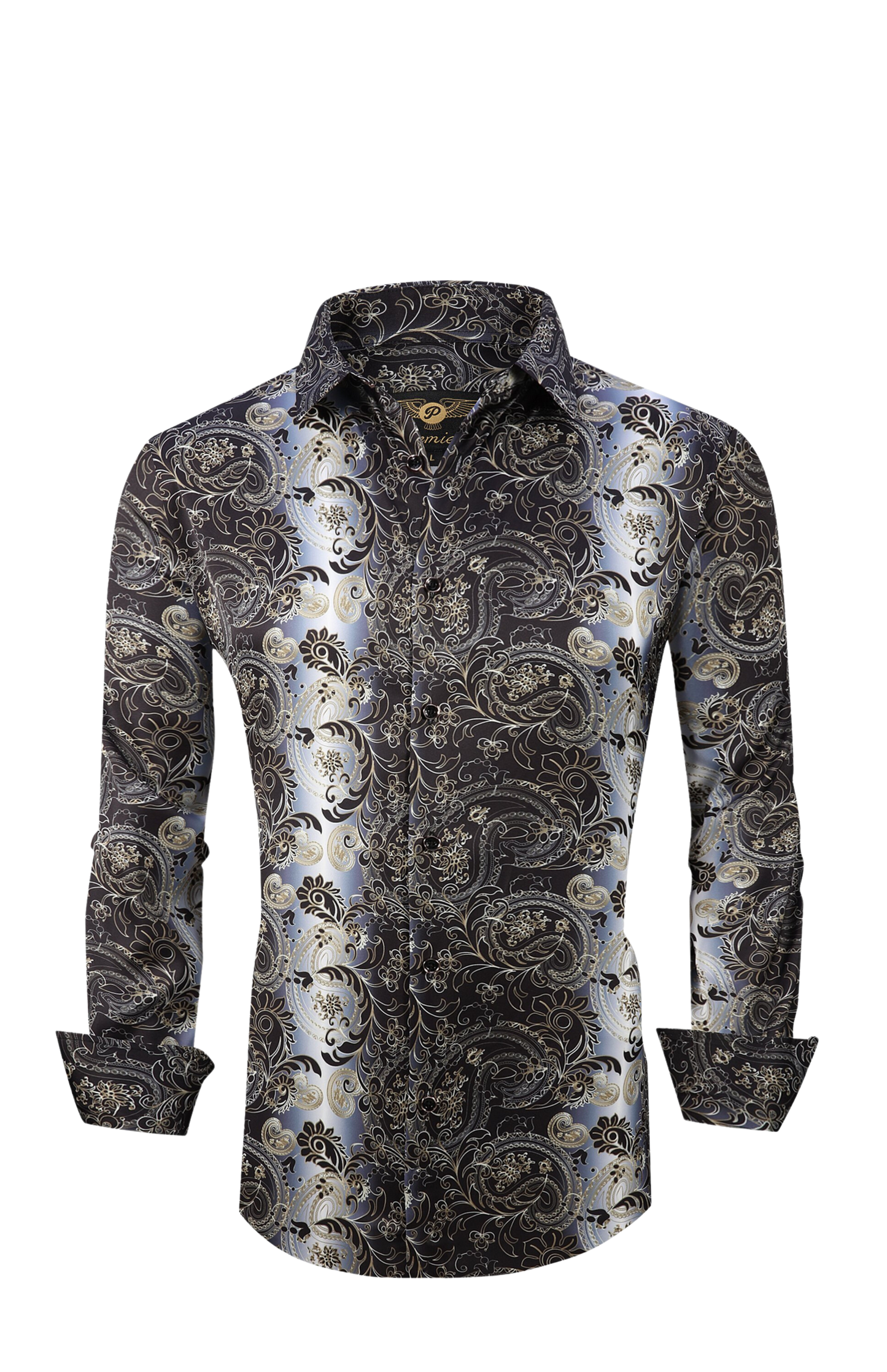 PREMIERE SHIRTS: BLACK/GOLD PAISLEY
