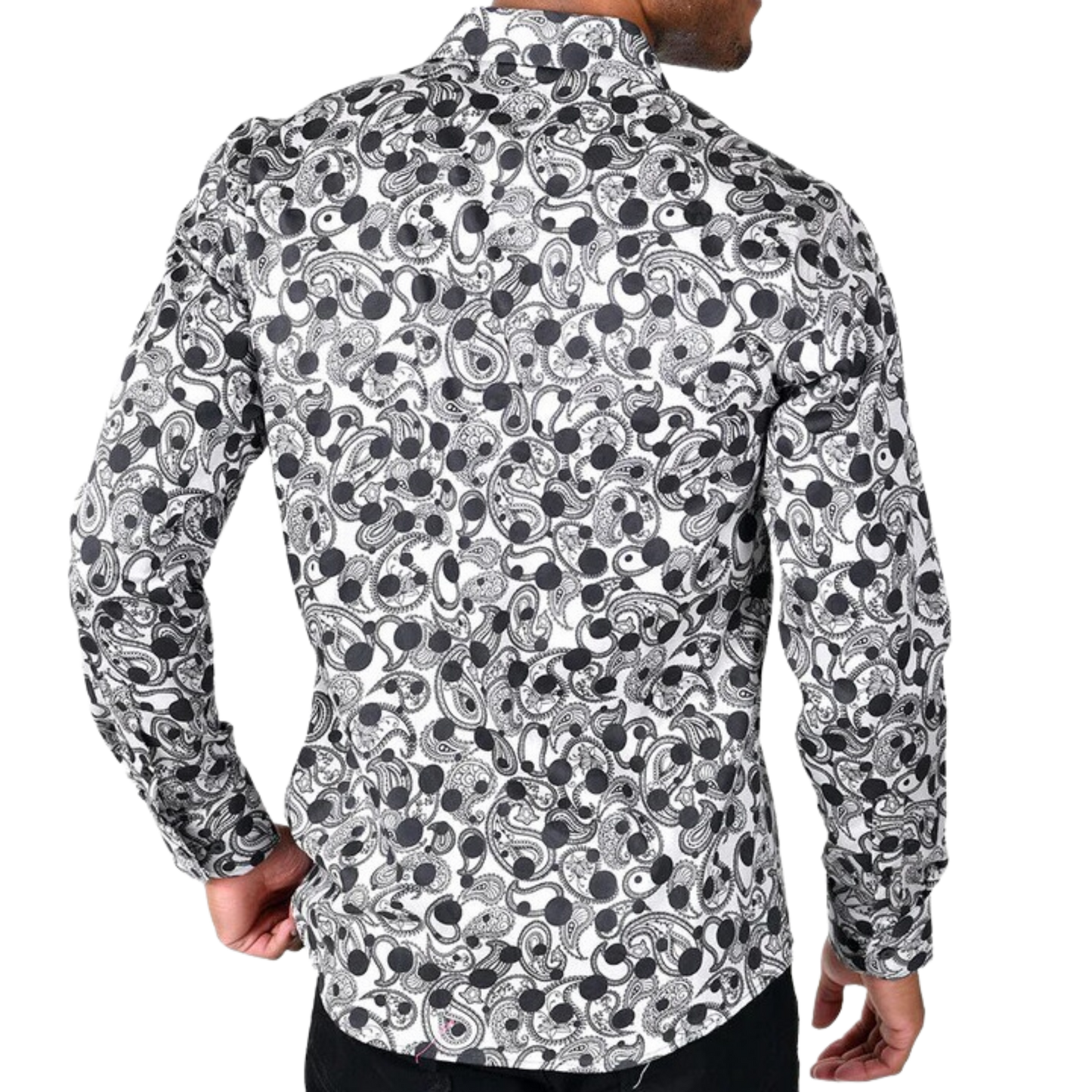 PREMIERE SHIRTS: WHITE/BLACK POLKA DOT PAISLEY