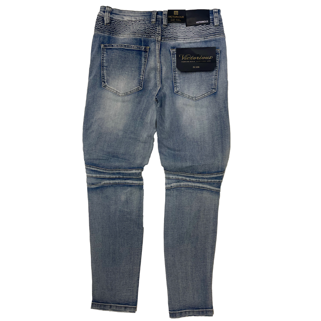 Men's Premium Distressed Blue Wash Distressed Denim Jeans