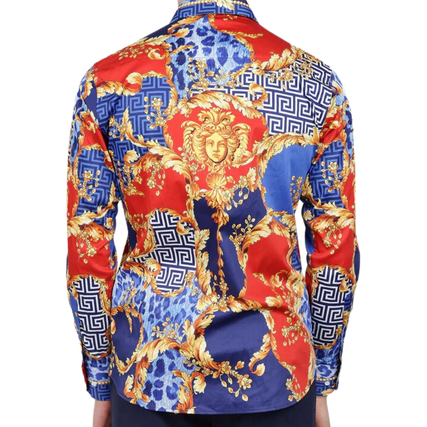PREMIERE SHIRTS: RED/BLUE GOLDEN BAROQUE LEOPARD