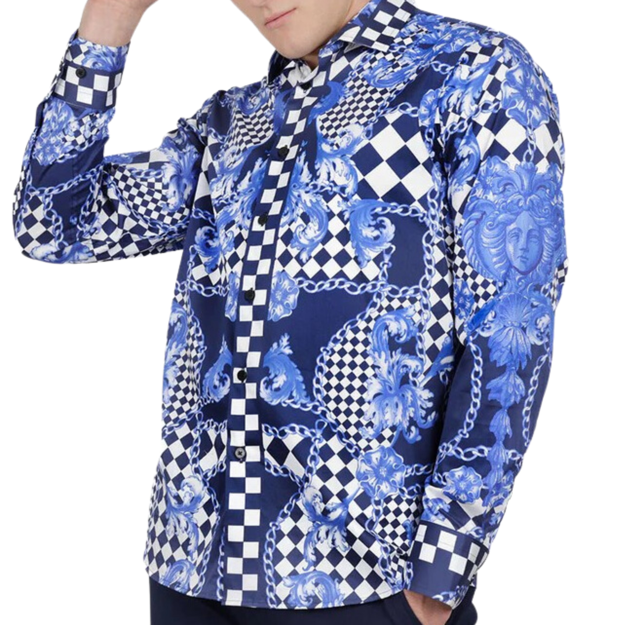 PREMIERE SHIRTS: NAVY BLUE/WHITE CHECKER CHAIN – Premiere
