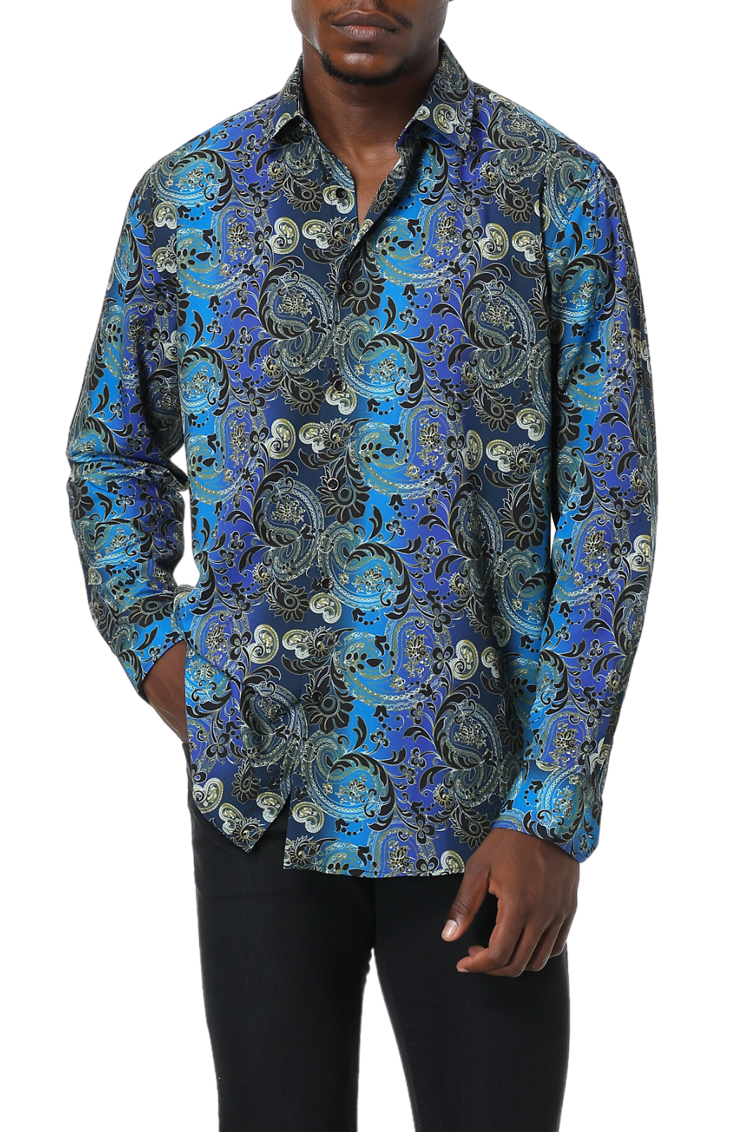 PREMIERE SHIRTS: BLUE/GOLD PAISLEY