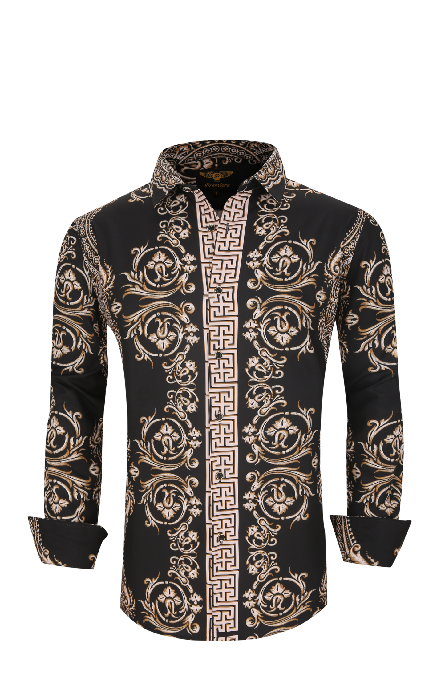 PREMIERE SHIRTS: BLACK/GOLD TRIBAL GEOMETRIC
