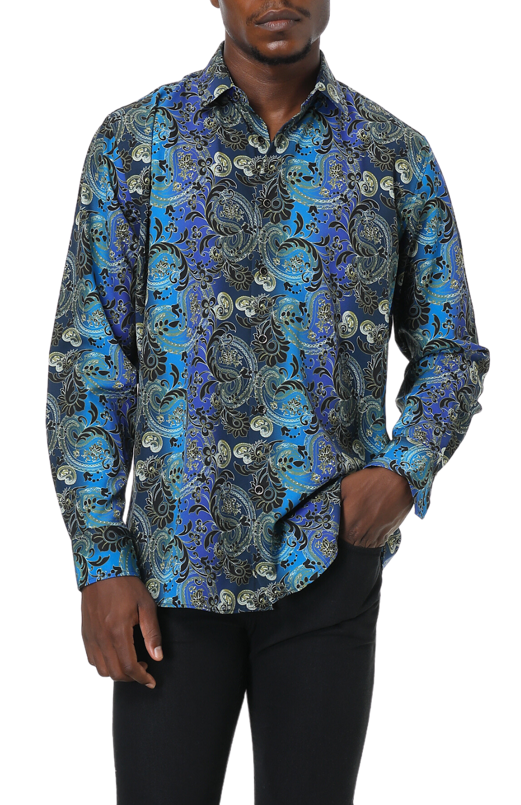 PREMIERE SHIRTS: BLUE/GOLD PAISLEY