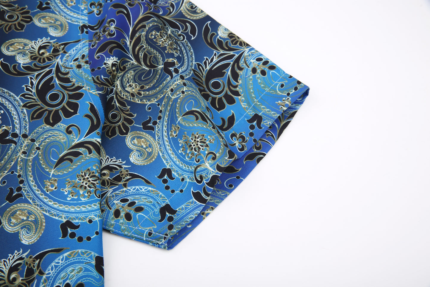 PREMIERE SHORT SLEEVE SHIRTS: BLUE/GOLD PAISLEY