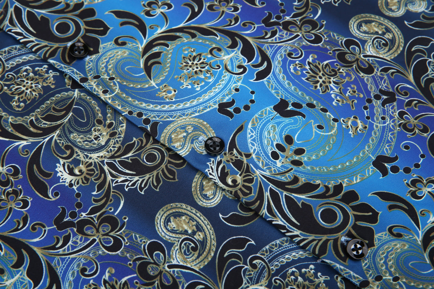 PREMIERE SHORT SLEEVE SHIRTS: BLUE/GOLD PAISLEY