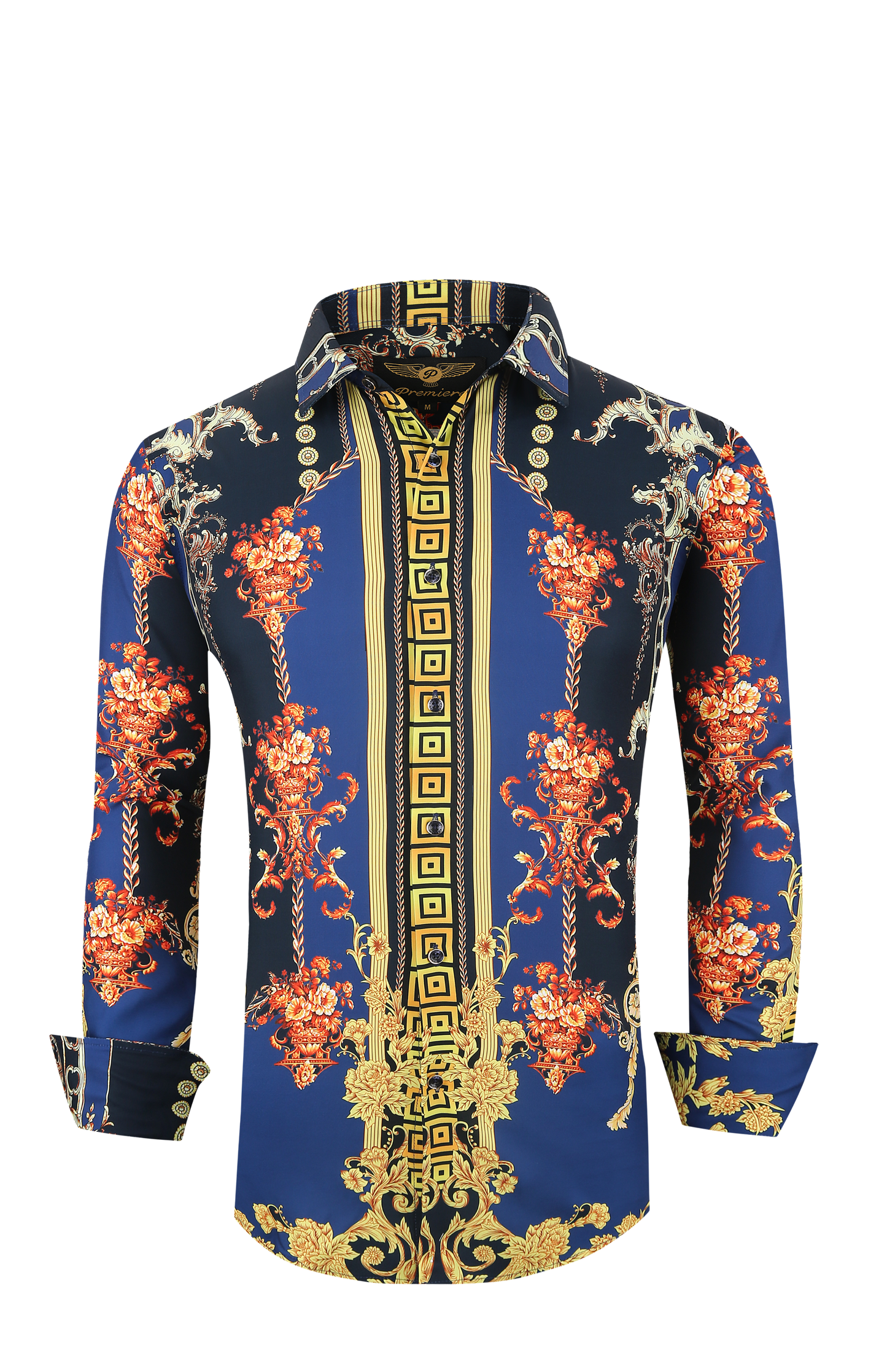 PREMIERE SHIRTS: BLUE GOLD FLAME