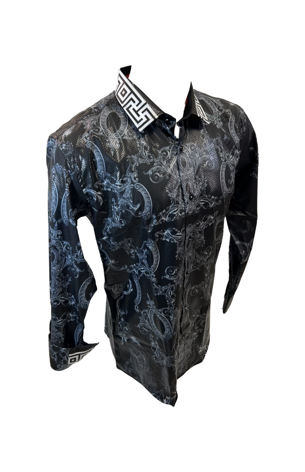 Men's Long Sleeve Button Down Dress Shirt Black White Jewel Geometric Print