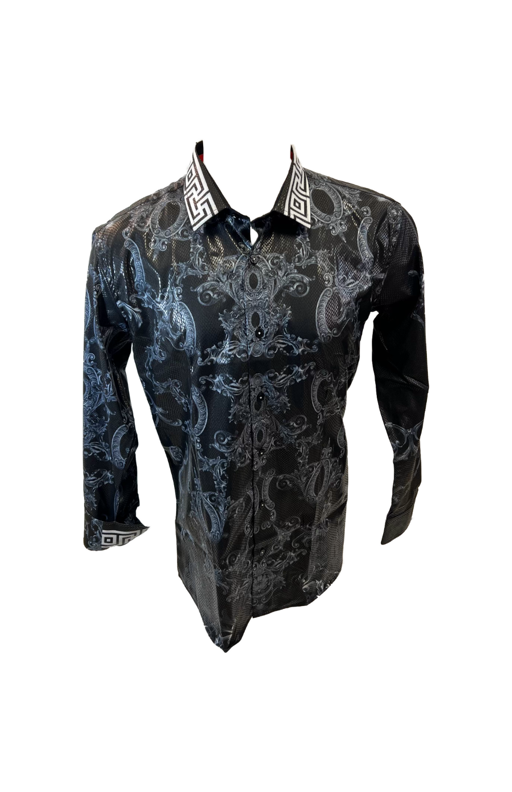 Men's Long Sleeve Button Down Dress Shirt Black White Jewel Geometric Print