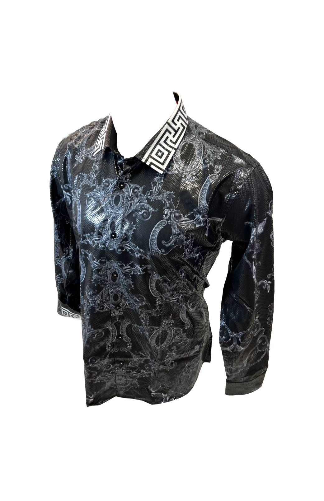 Men's Long Sleeve Button Down Dress Shirt Black White Jewel Geometric Print