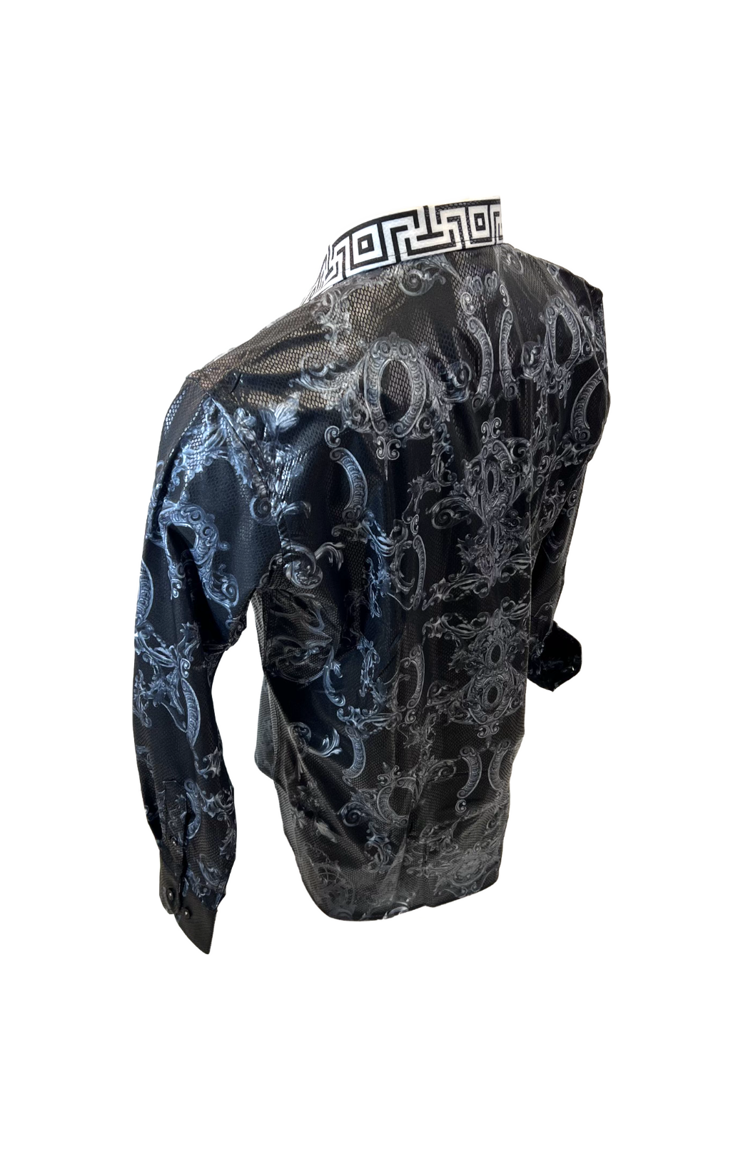 Men's Long Sleeve Button Down Dress Shirt Black White Jewel Geometric Print