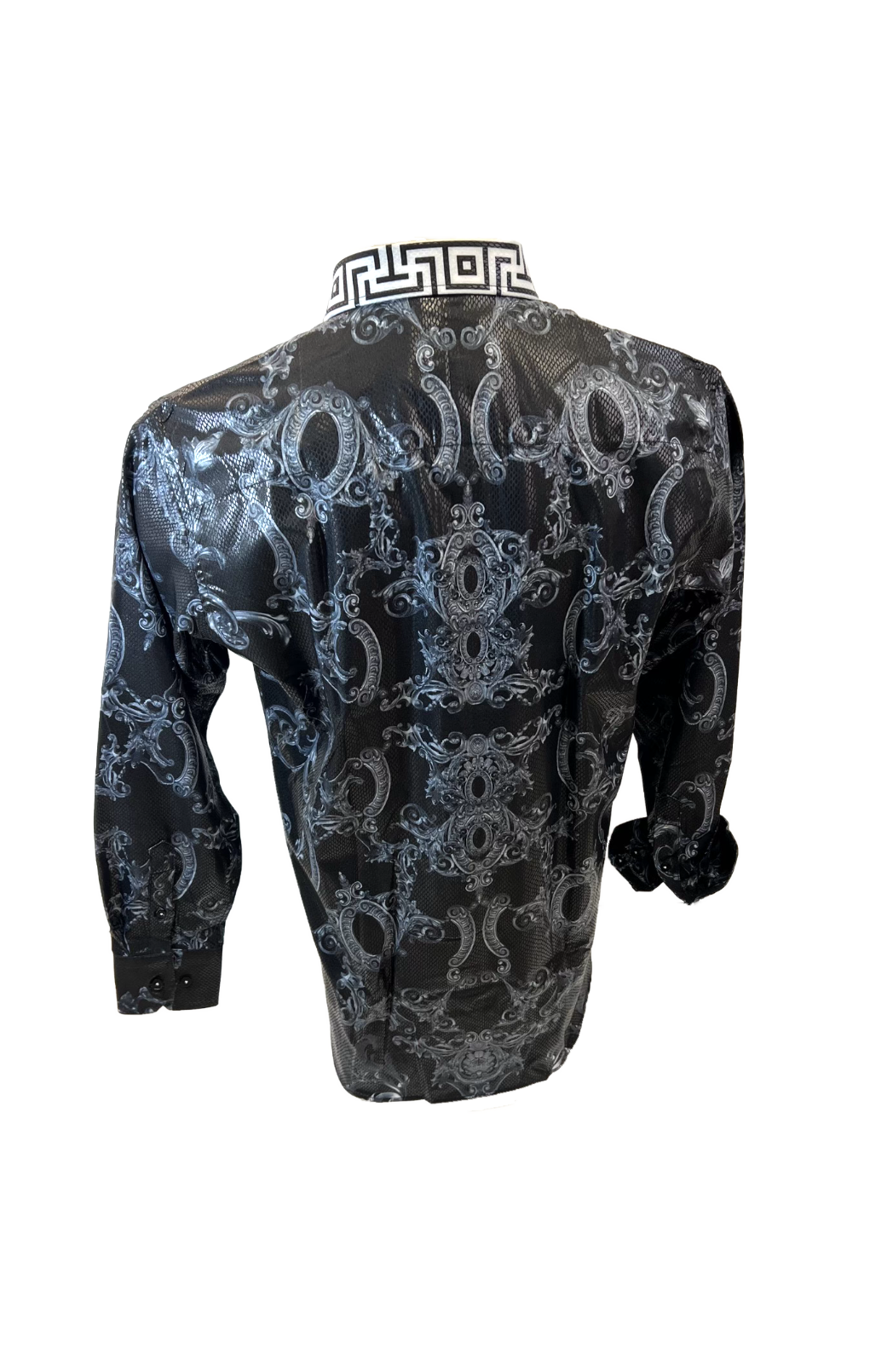 Men's Long Sleeve Button Down Dress Shirt Black White Jewel Geometric Print
