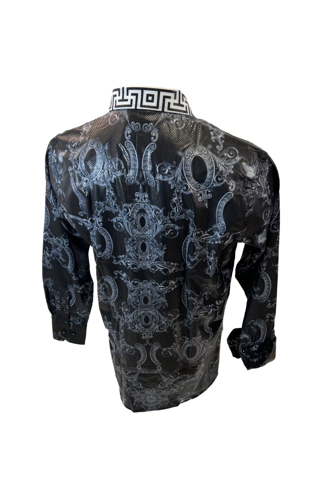 Men's Long Sleeve Button Down Dress Shirt Black White Jewel Geometric Print