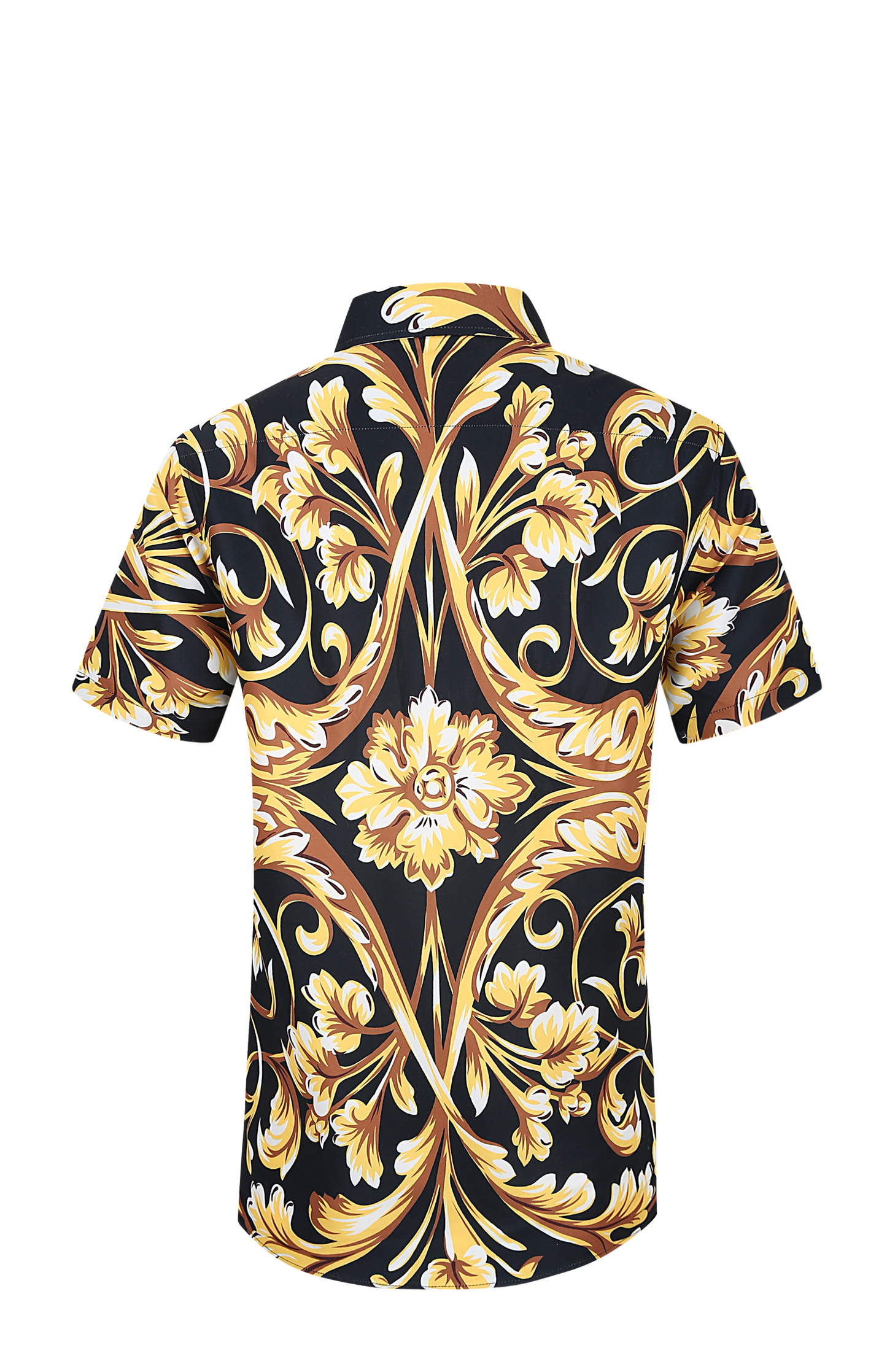 PREMIERE SHORT SLEEVE SHIRTS: BLACK/GOLD FLORAL TRIBAL