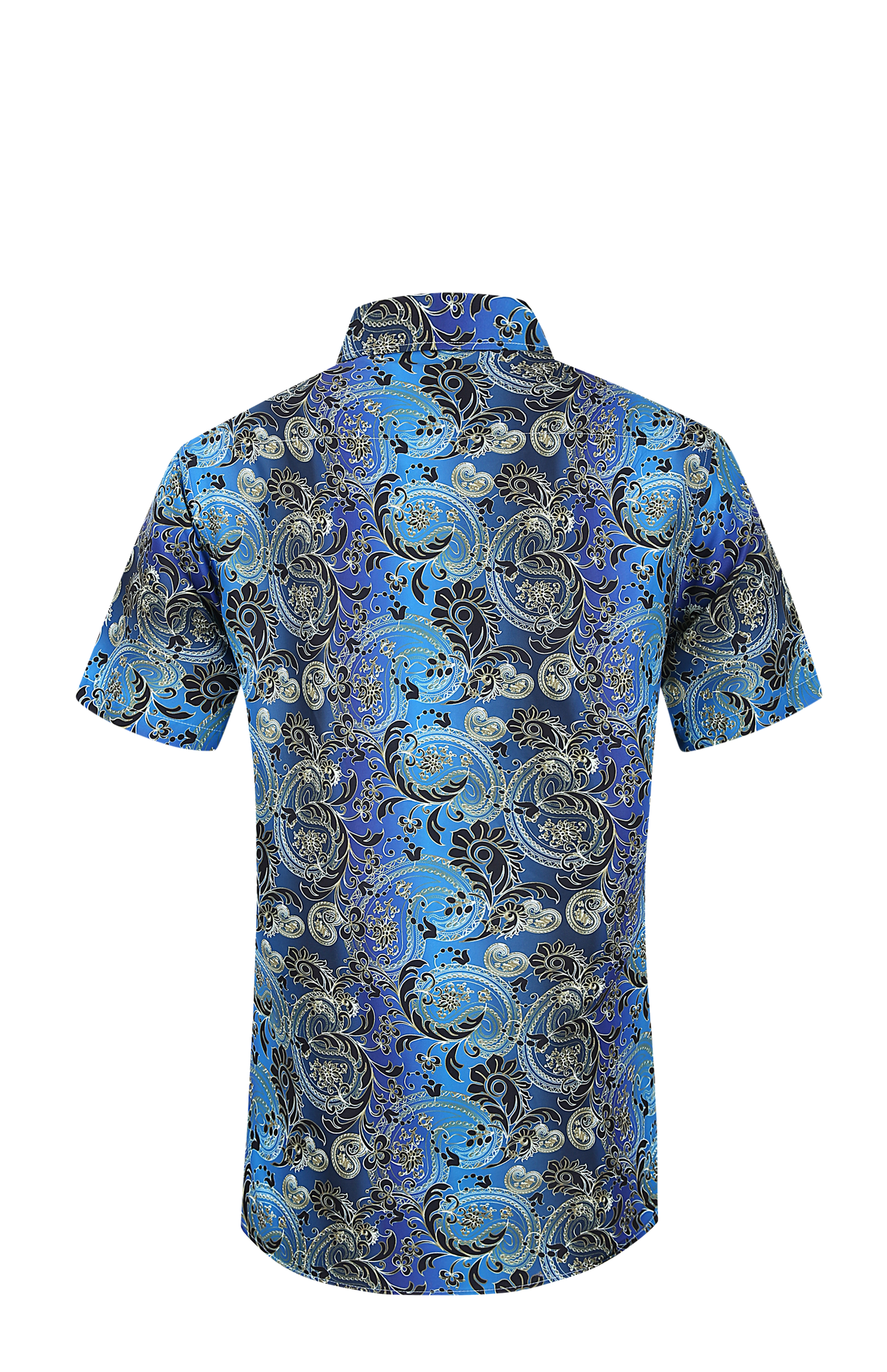PREMIERE SHORT SLEEVE SHIRTS: BLUE/GOLD PAISLEY