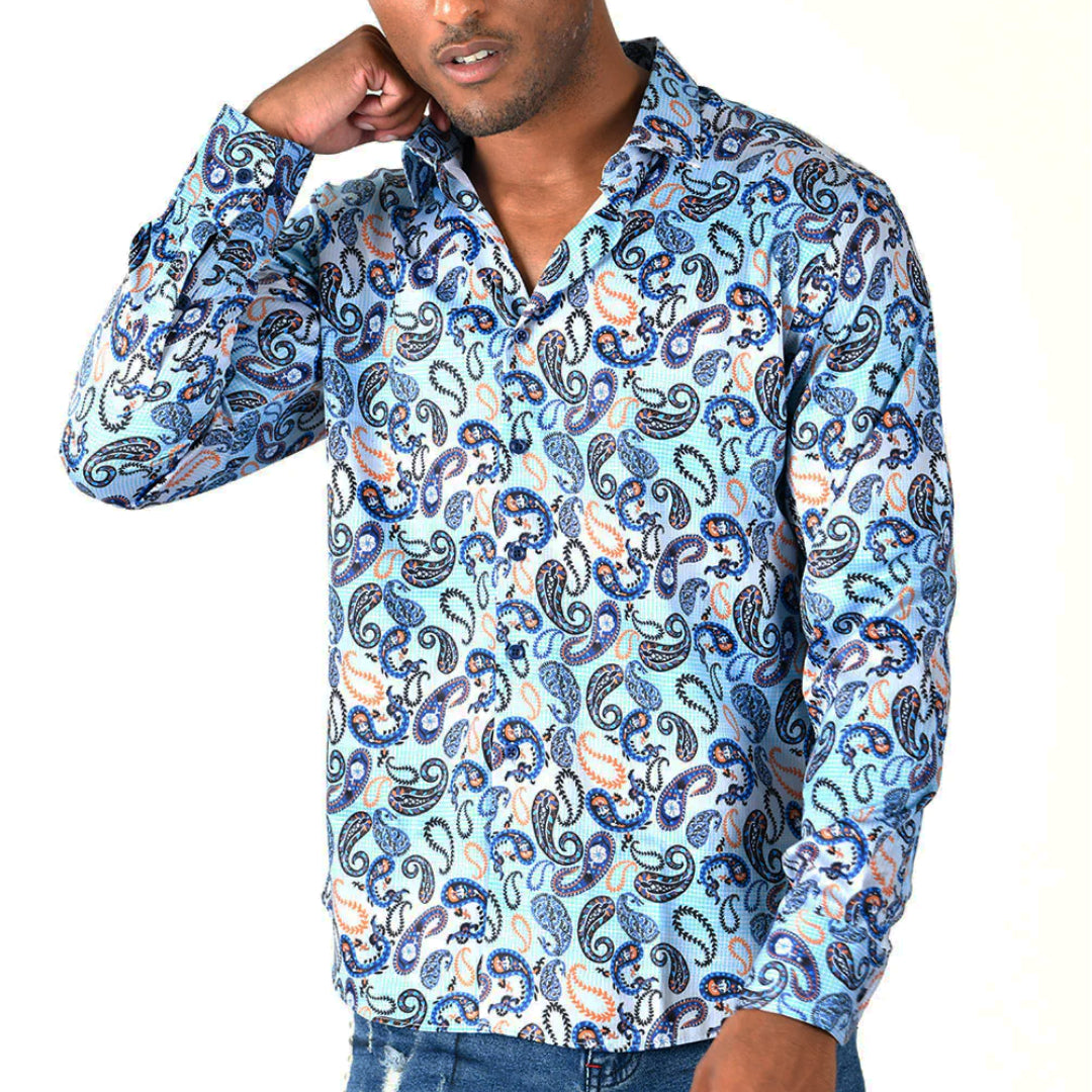 PREMIERE SHIRTS: BLUE/ORANGE PAISLEY