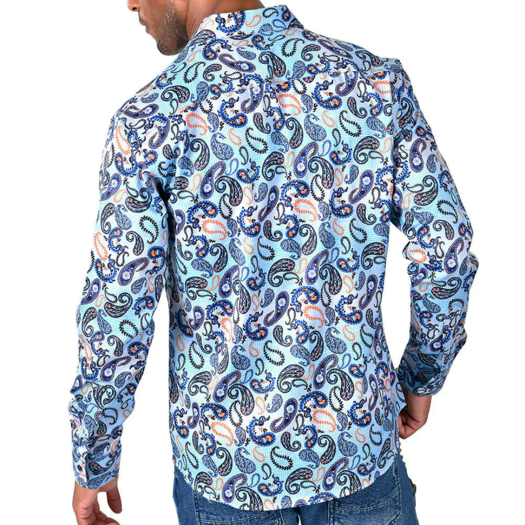 PREMIERE SHIRTS: BLUE/ORANGE PAISLEY