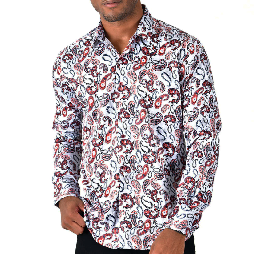 PREMIERE SHIRTS: RED/WHITE PAISLEY