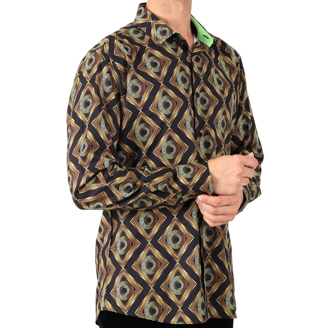 PREMIERE SHIRTS: BLACK/GOLD GEOMETRIC