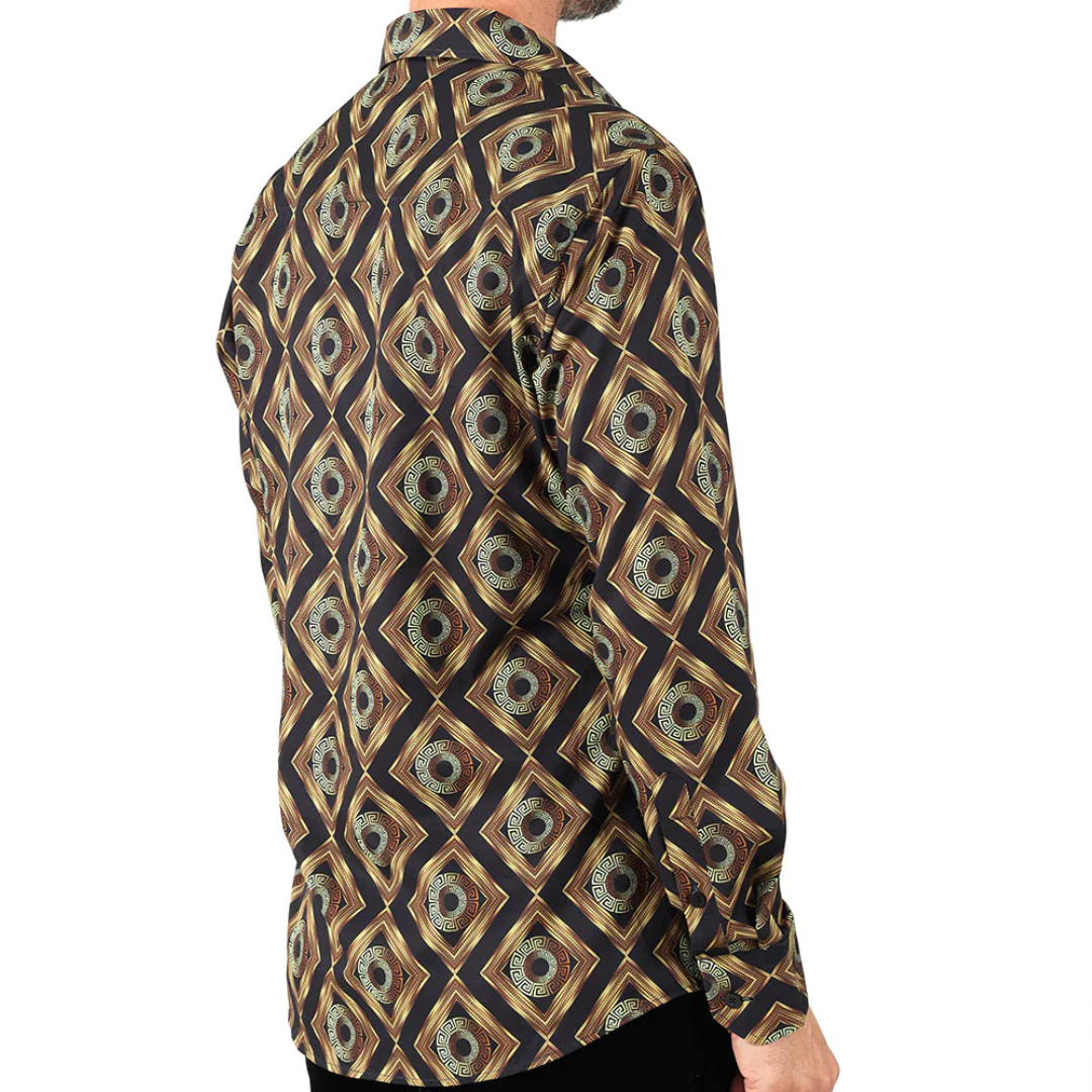 PREMIERE SHIRTS: BLACK/GOLD GEOMETRIC