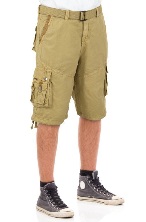 Mens Khaki Cargo Shorts with Adjustable Belt