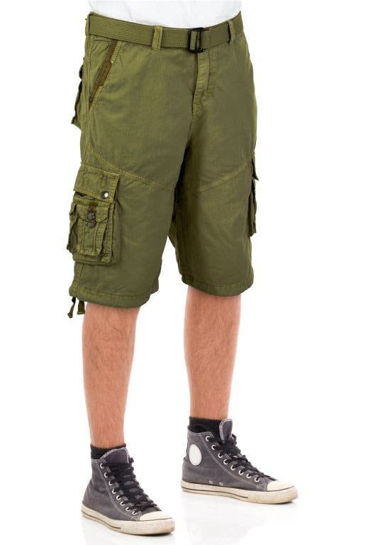 Mens Army Green Cargo Shorts with Adjustable Belt