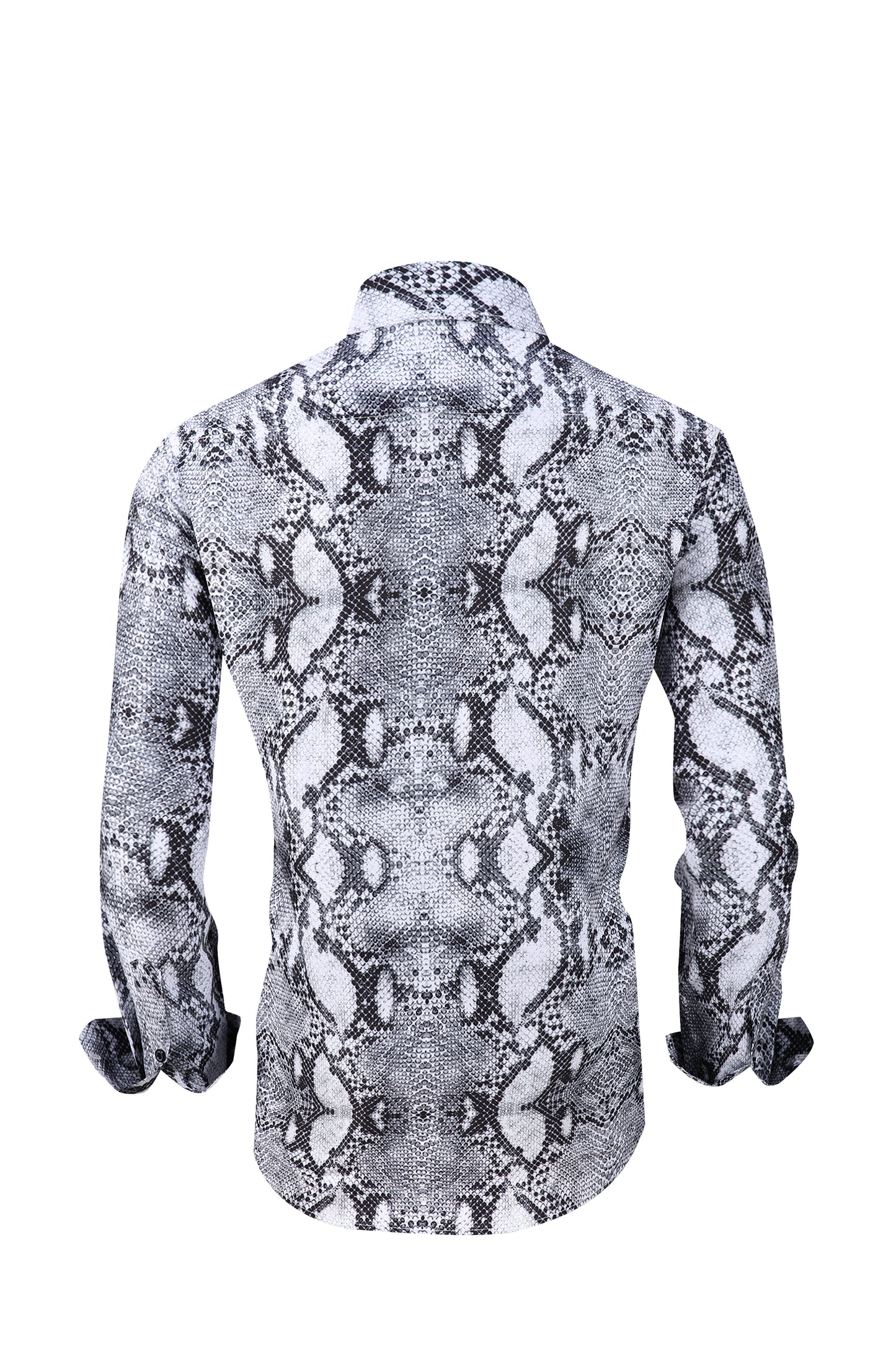 Mens PREMIERE Long Sleeve Button Down Dress Shirt Gray Reptile Snakeskin Print