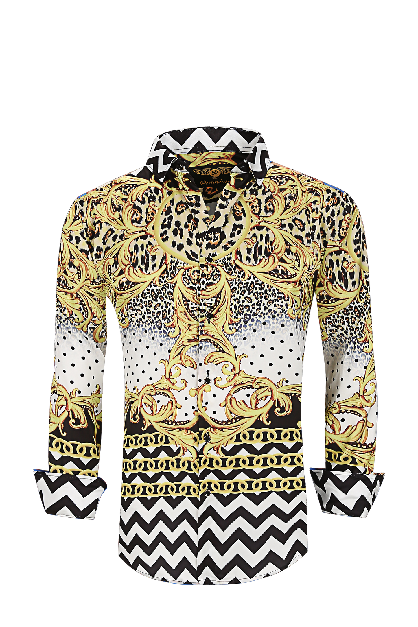 PREMIERE SHIRTS: WHITE/GOLD LEOPARD