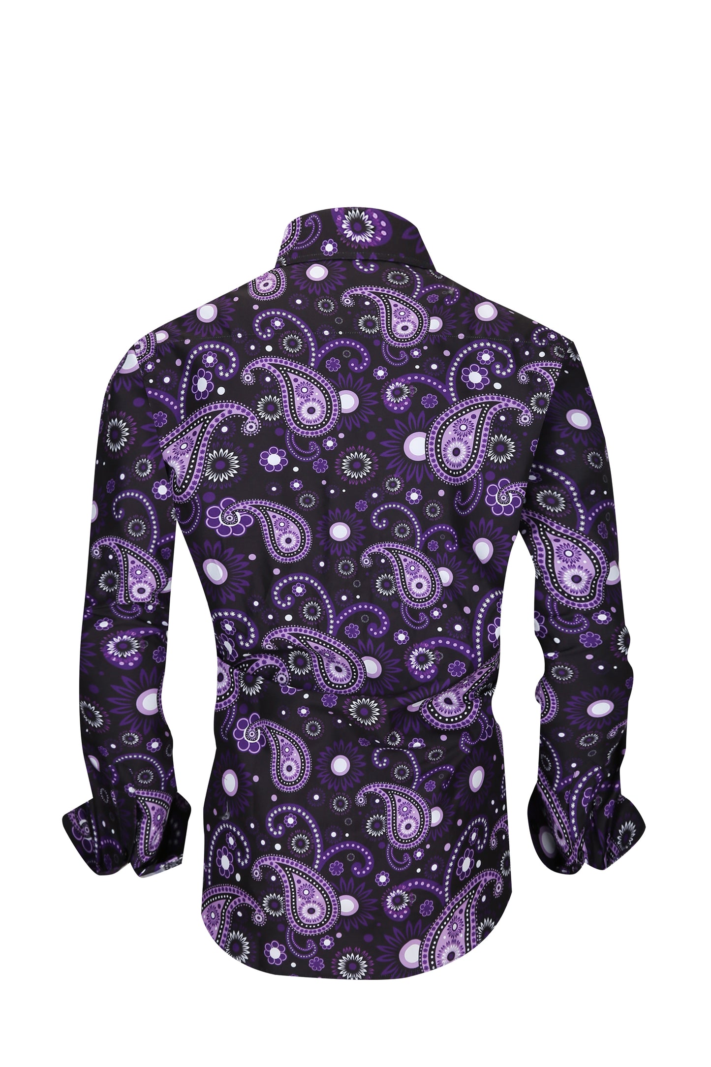 Men PREMIERE Long Sleeve Button Down Dress Shirt Purple Black Paisley Designer Shirt