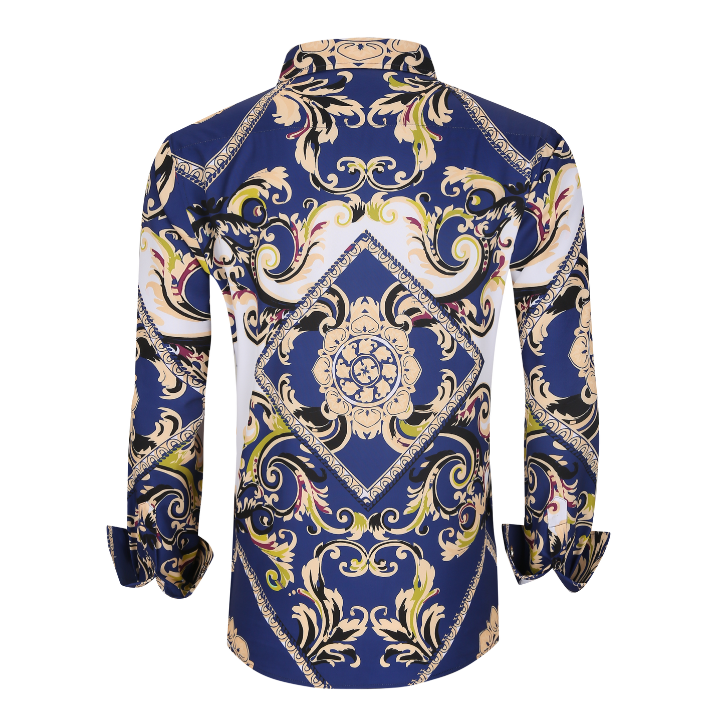 Men's PREMIERE Black White Blue Diamond Tribal Paisley Long Sleeve Button Down Dress Shirt