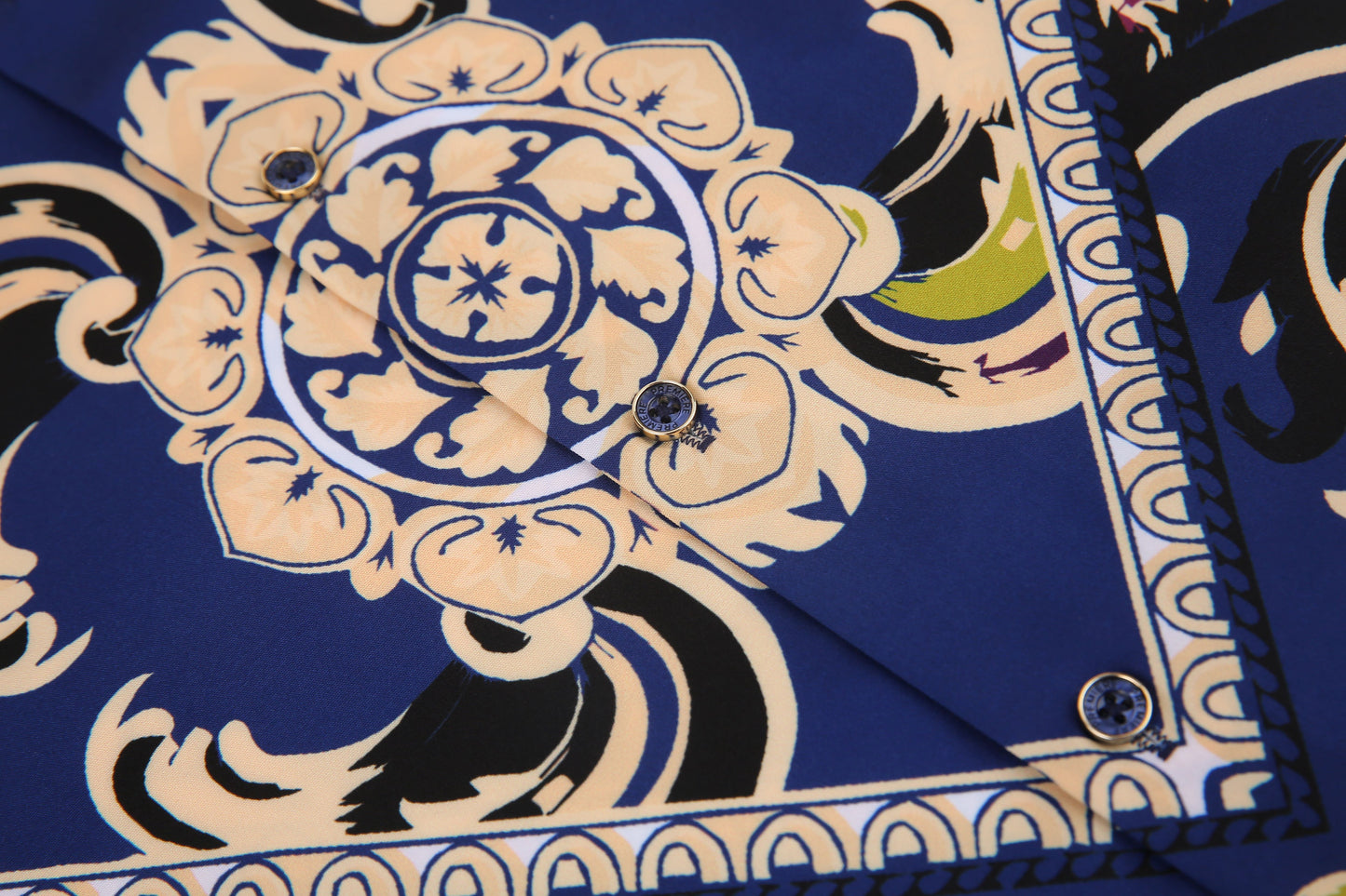 Men's PREMIERE Black White Blue Diamond Tribal Paisley Long Sleeve Button Down Dress Shirt