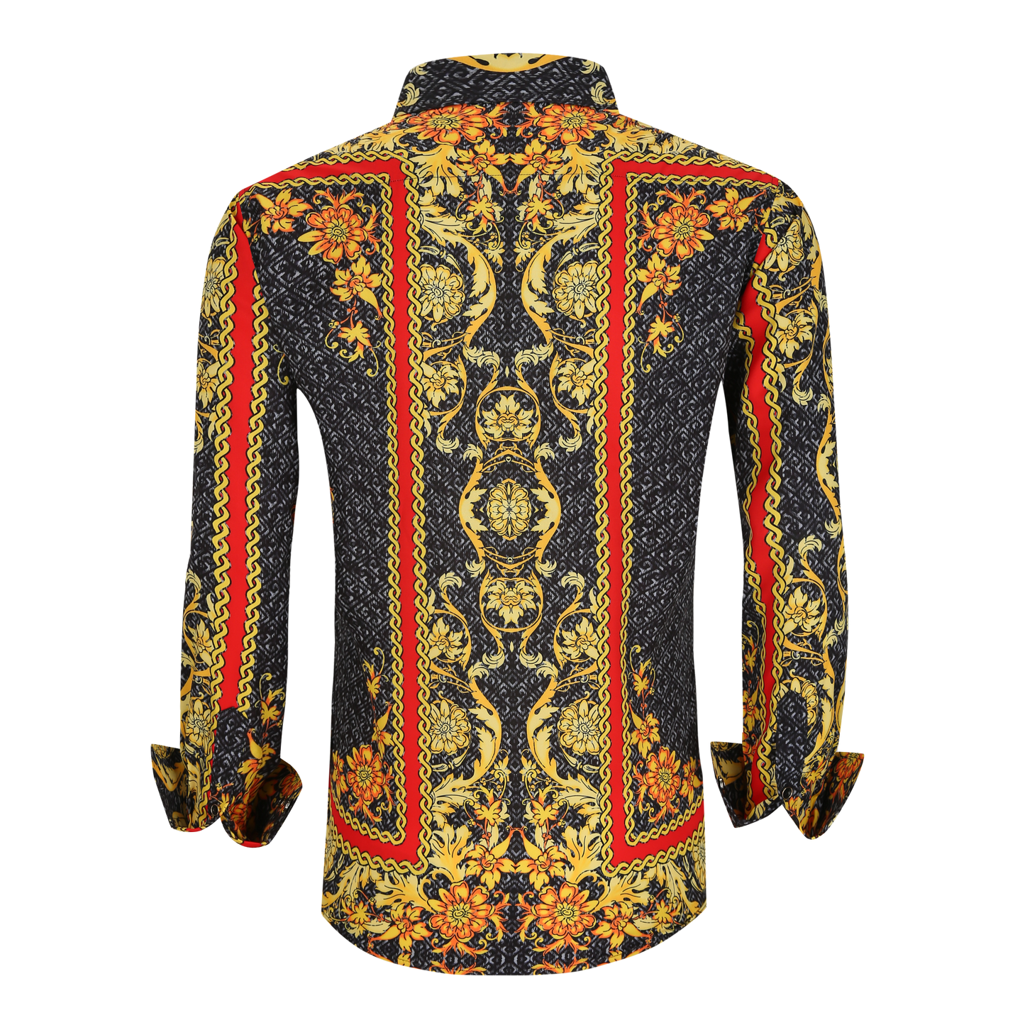 Men's PREMIERE Red Black Grey Gold Floral Tribal Paisley Long Sleeve Button Down Dress Shirt