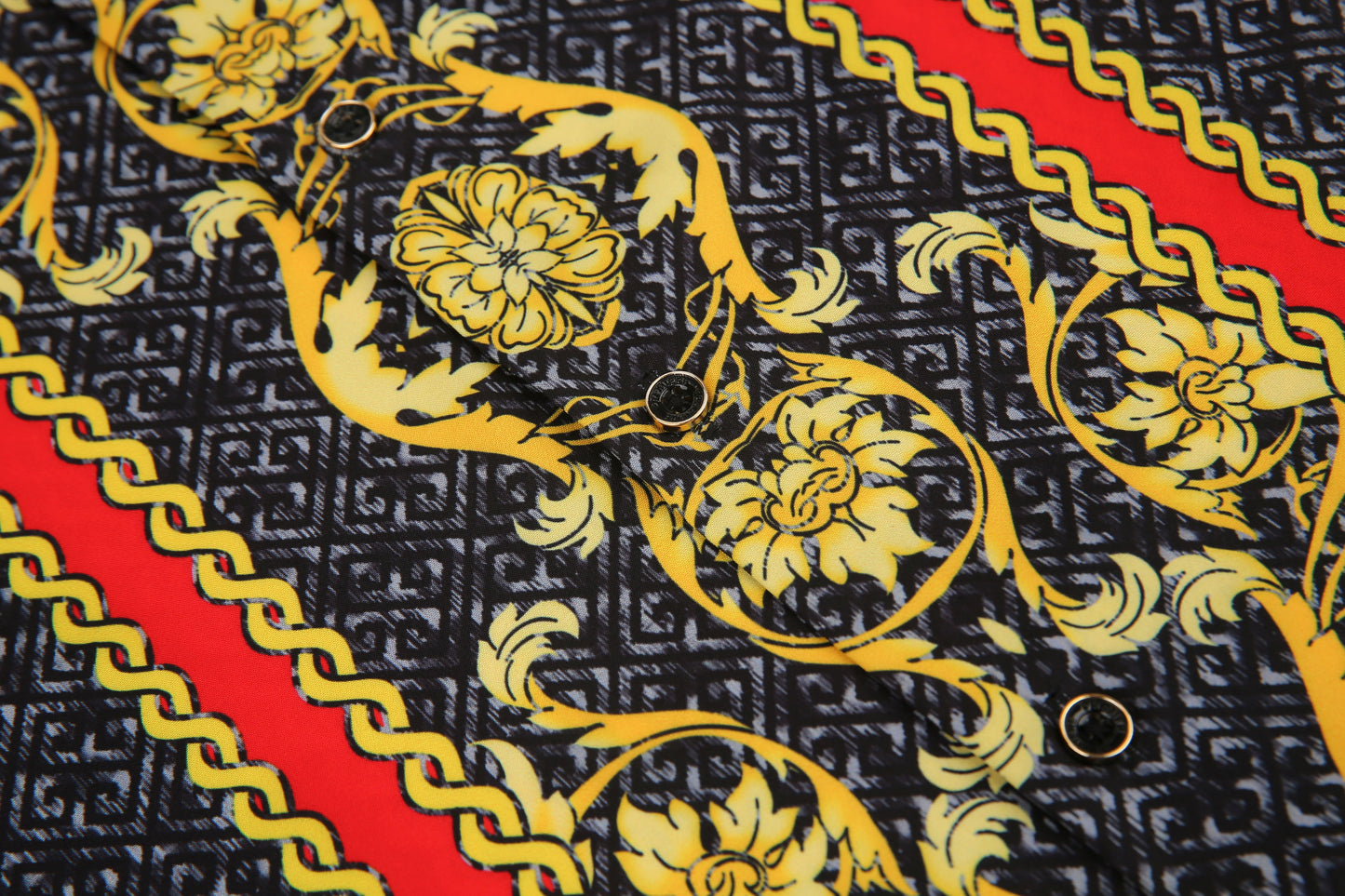 Men's PREMIERE Red Black Grey Gold Floral Tribal Paisley Long Sleeve Button Down Dress Shirt