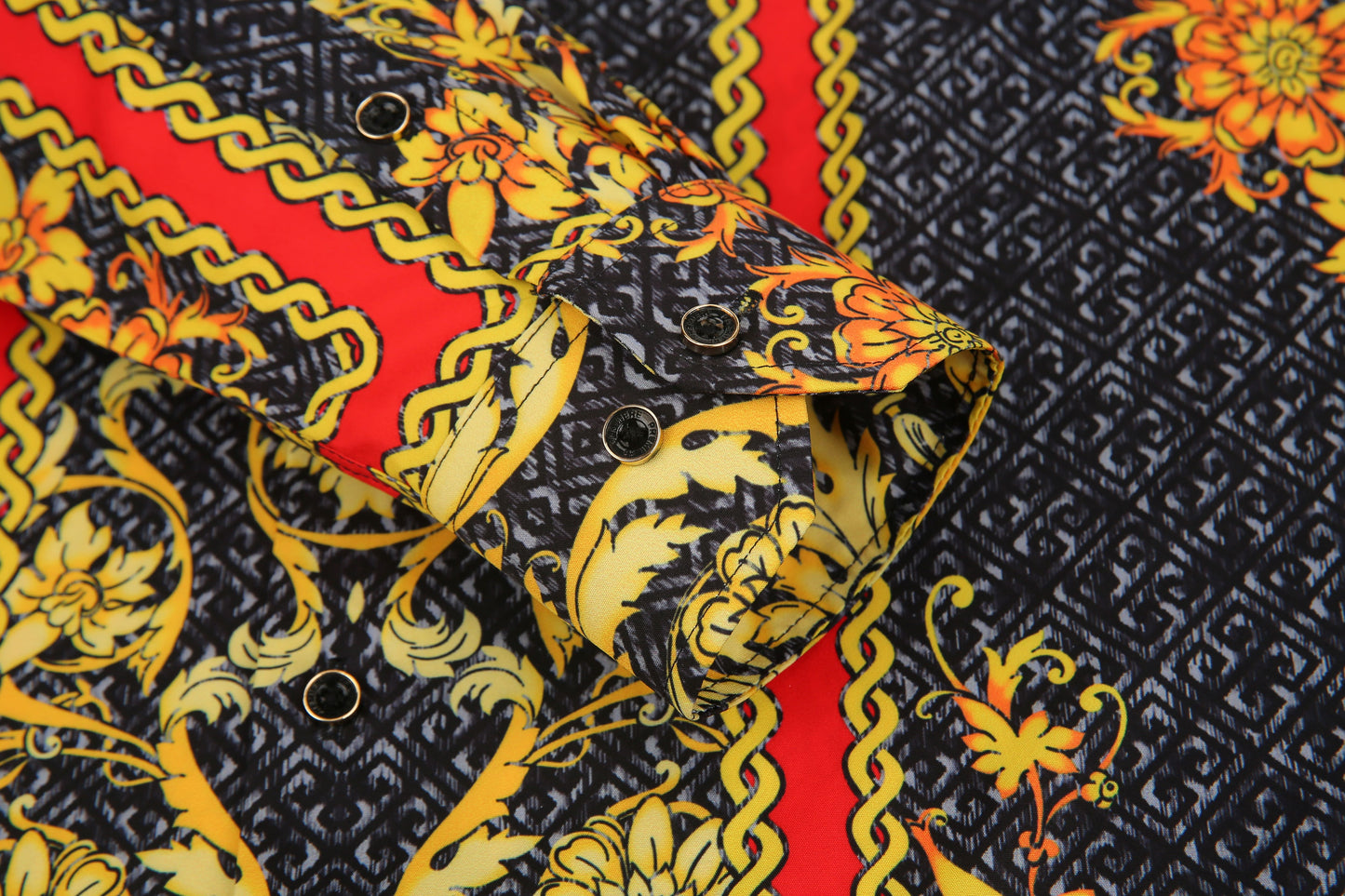 Men's PREMIERE Red Black Grey Gold Floral Tribal Paisley Long Sleeve Button Down Dress Shirt
