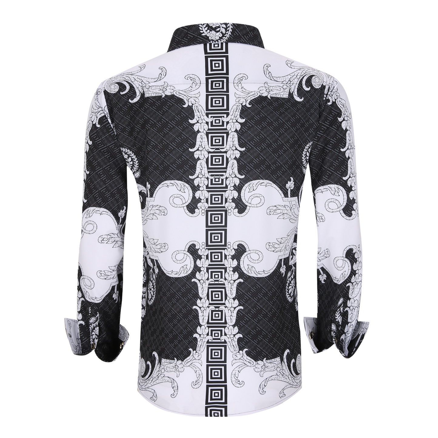 Men's PREMIERE Black White Paisley Tribal Floral Long Sleeve Button Down Dress Shirt