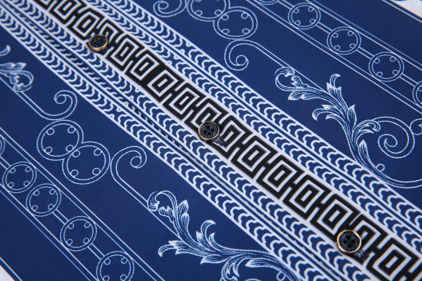 PREMIERE SHIRTS: BLUE/WHITE TRIBAL GEOMETRIC