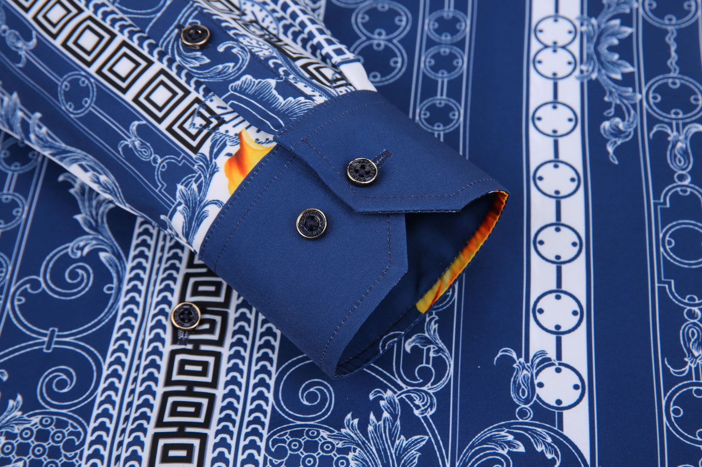 PREMIERE SHIRTS: BLUE/WHITE TRIBAL GEOMETRIC
