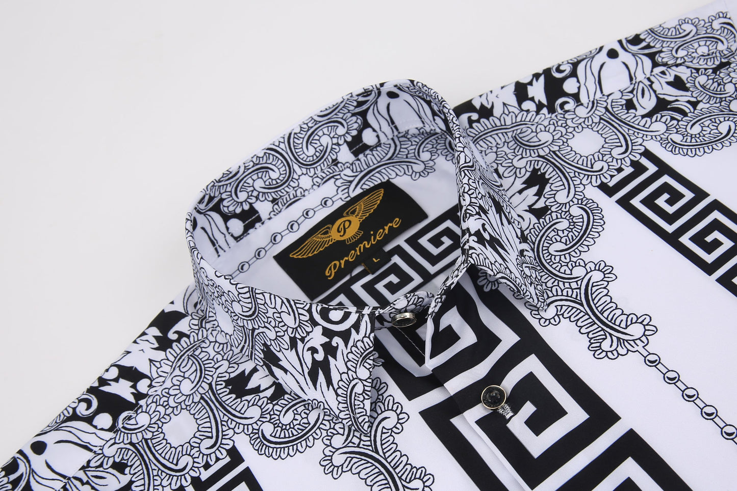 PREMIERE SHIRTS: BLACK/WHITE GEOMETRIC TRIBAL