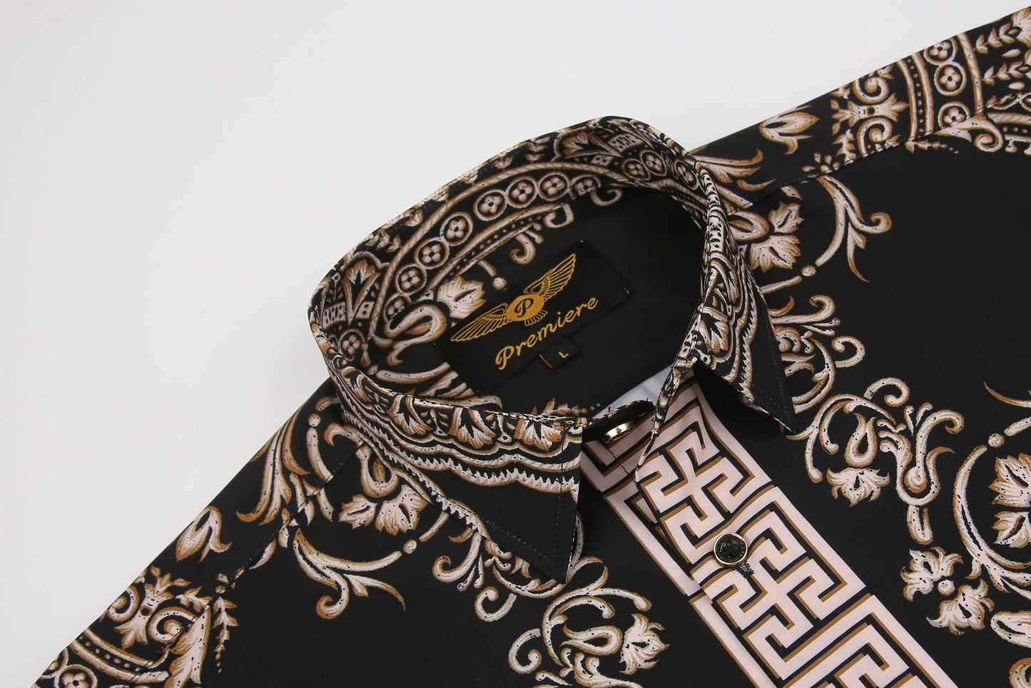 PREMIERE SHIRTS: BLACK/GOLD TRIBAL GEOMETRIC