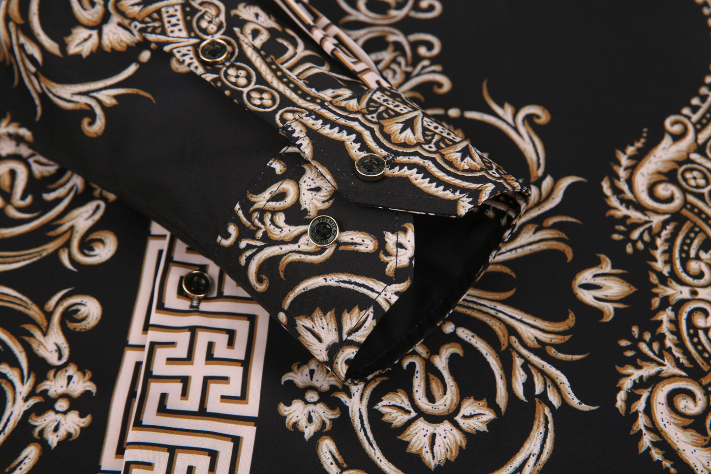 PREMIERE SHIRTS: BLACK/GOLD TRIBAL GEOMETRIC