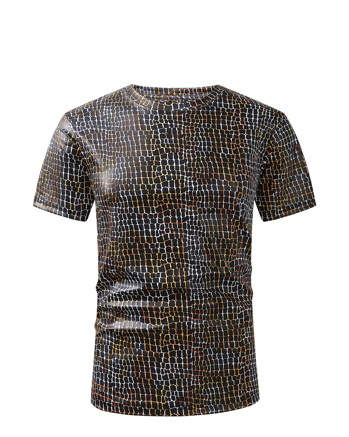 Men PREMIERE SLIM FIT Short Sleeve T SHIRT WHITE GOLD RAISED REPTILE PRINT Designer Shirt
