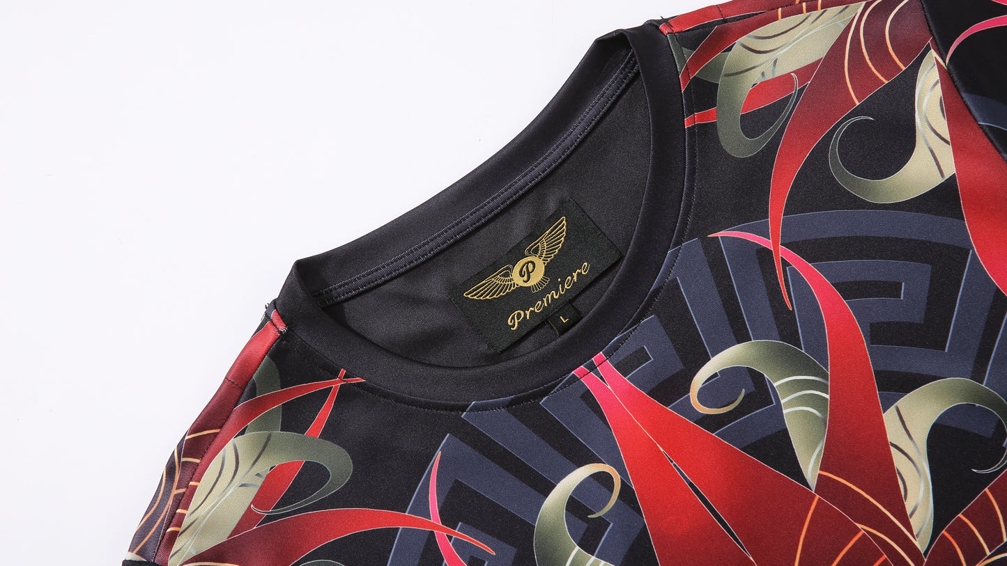 Men PREMIERE SLIM FIT Short Sleeve T SHIRT BLACK RED GOLD STAR LIFE PRINT Designer Shirt