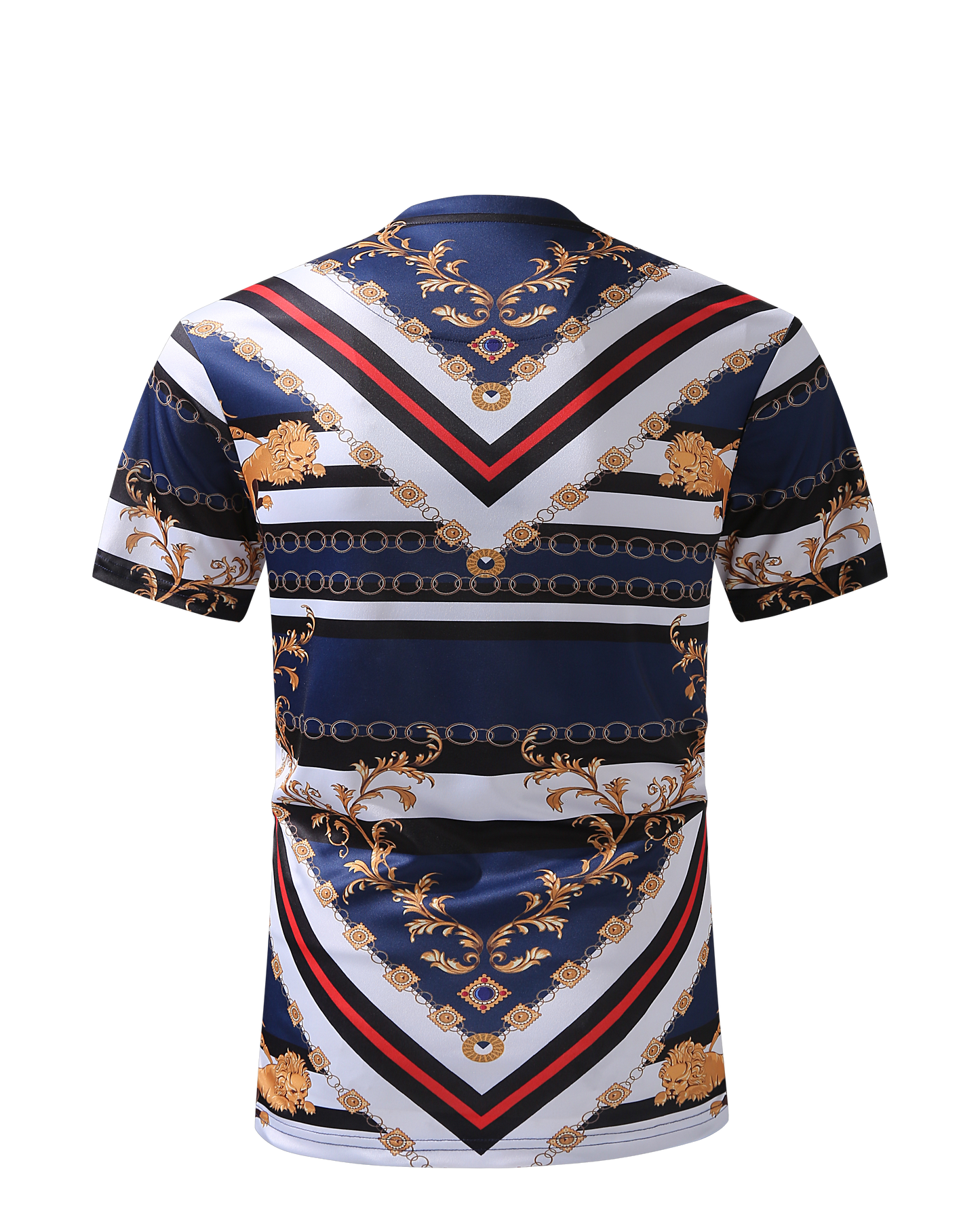 Men PREMIERE SLIM FIT Short Sleeve T SHIRT NAVY BLUE GOLD LION PRINT Designer Shirt