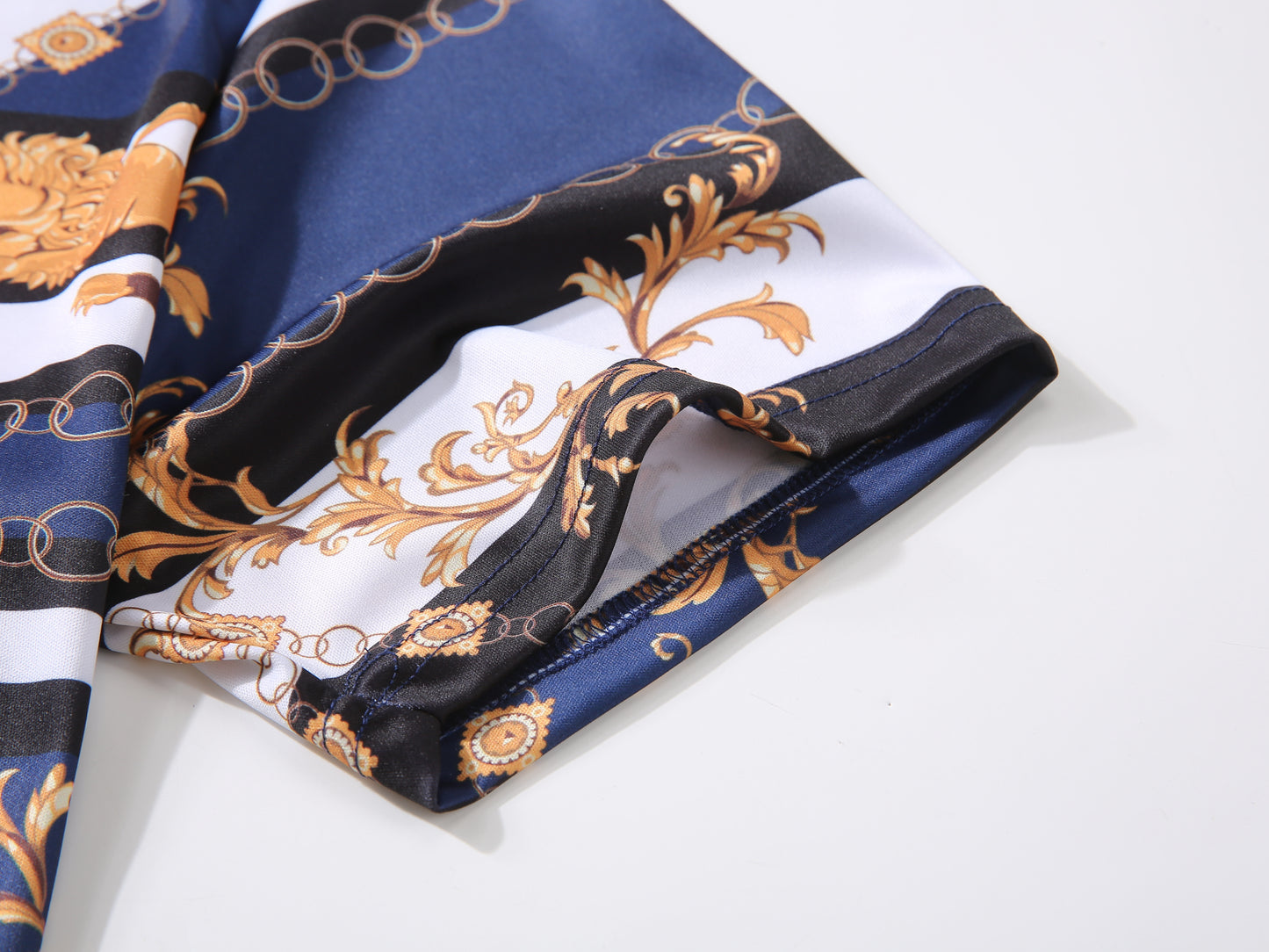 Men PREMIERE SLIM FIT Short Sleeve T SHIRT NAVY BLUE GOLD LION PRINT Designer Shirt