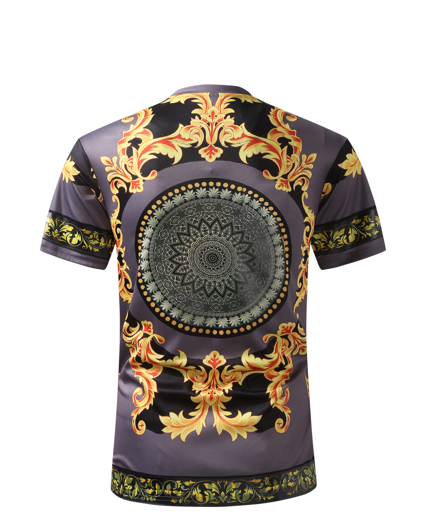 Men PREMIERE SLIM FIT Short Sleeve T SHIRT CHARCOAL GREY GOLD FLORAL PRINT Designer Shirt