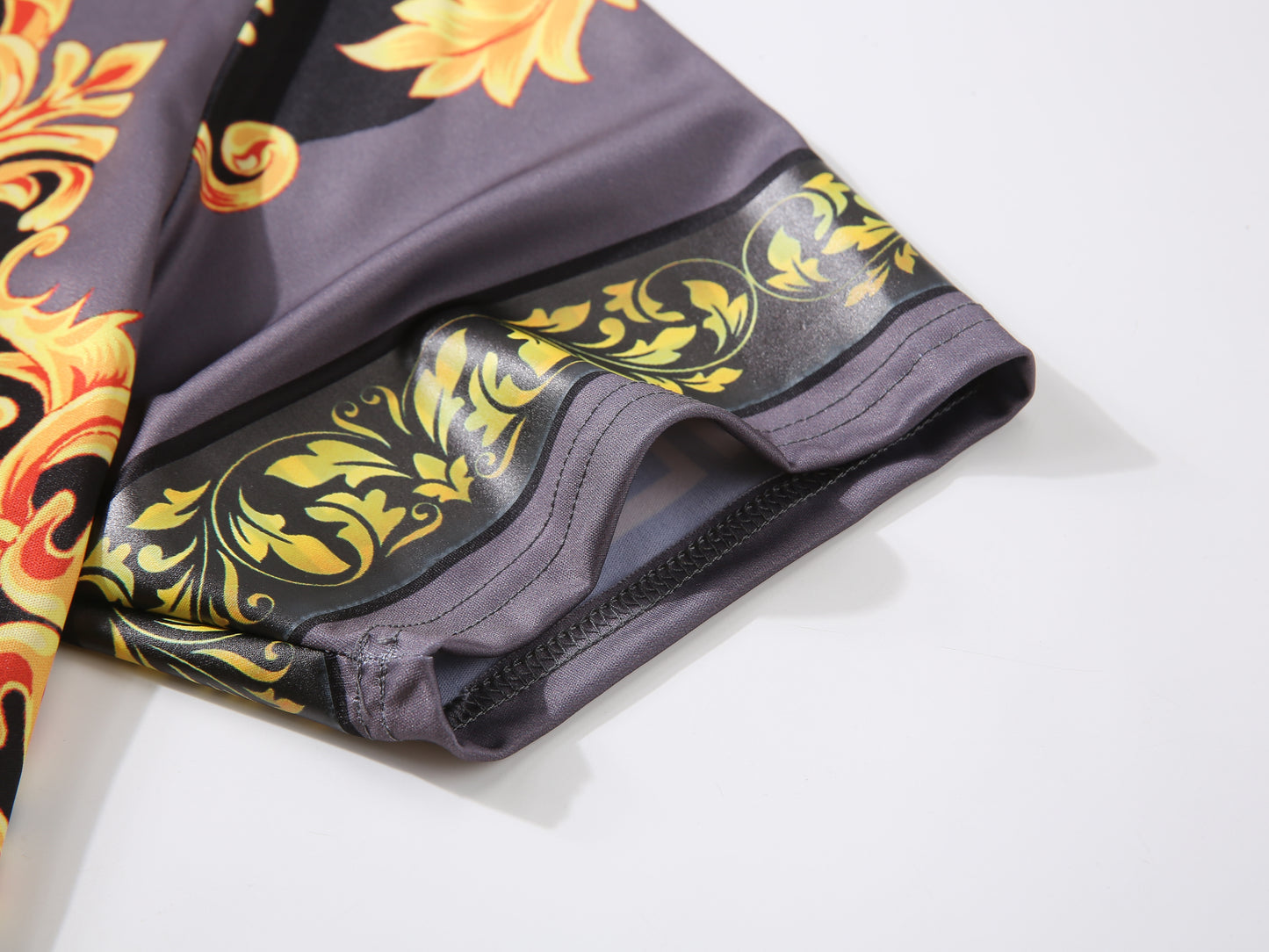 Men PREMIERE SLIM FIT Short Sleeve T SHIRT CHARCOAL GREY GOLD FLORAL PRINT Designer Shirt